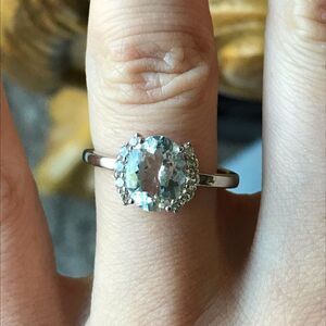 Natural Aquamarine Sterling Silver Ring Size 7.75